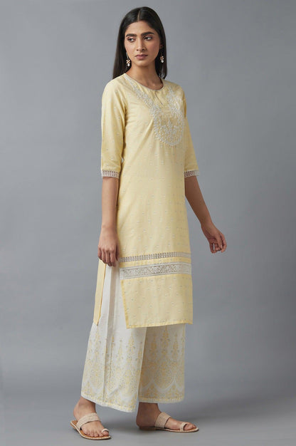 W for Woman Yellow Embroidered kurta with Brasso Panels