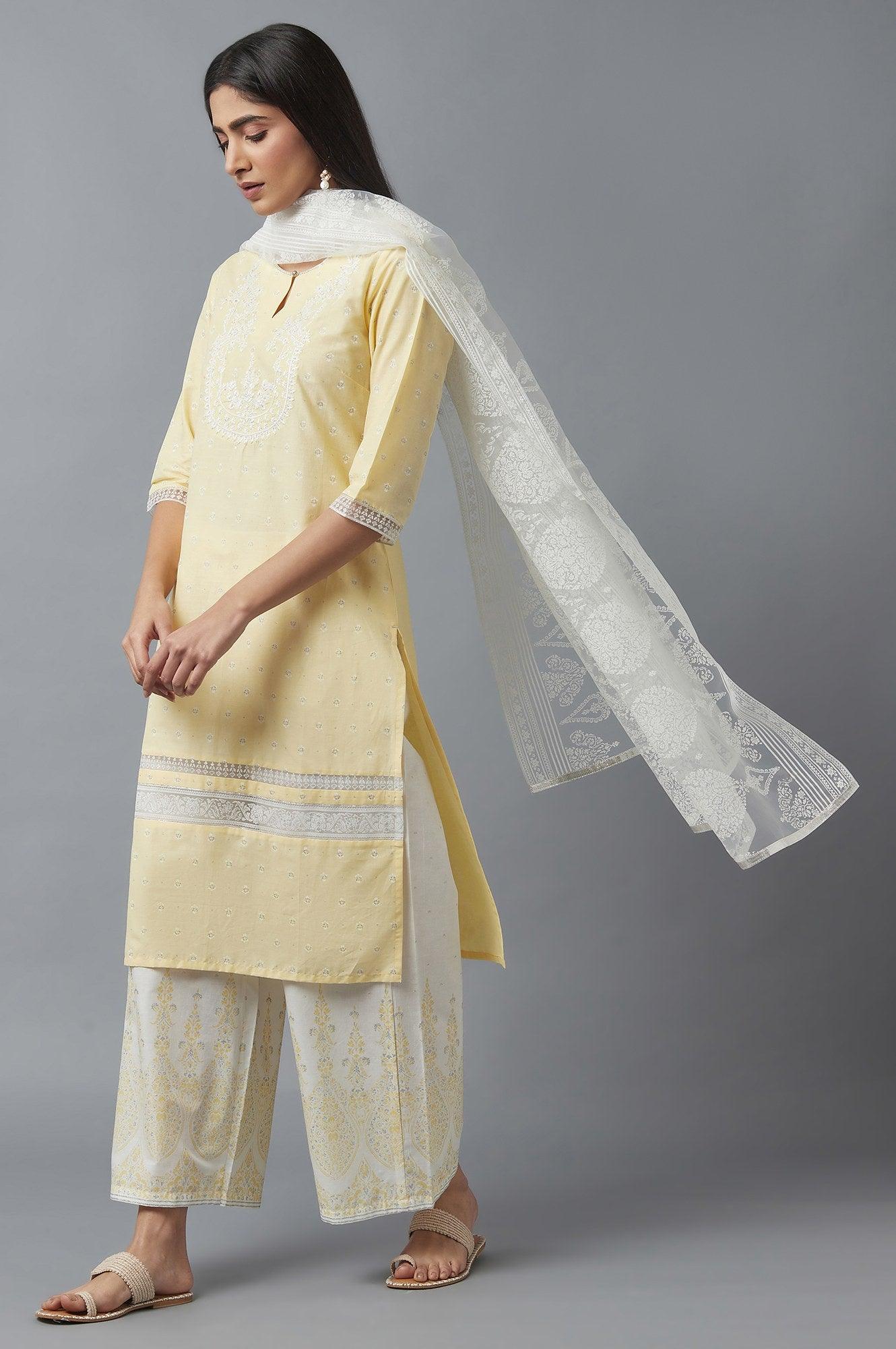 W for Woman Yellow Embroidered kurta with Brasso Panels