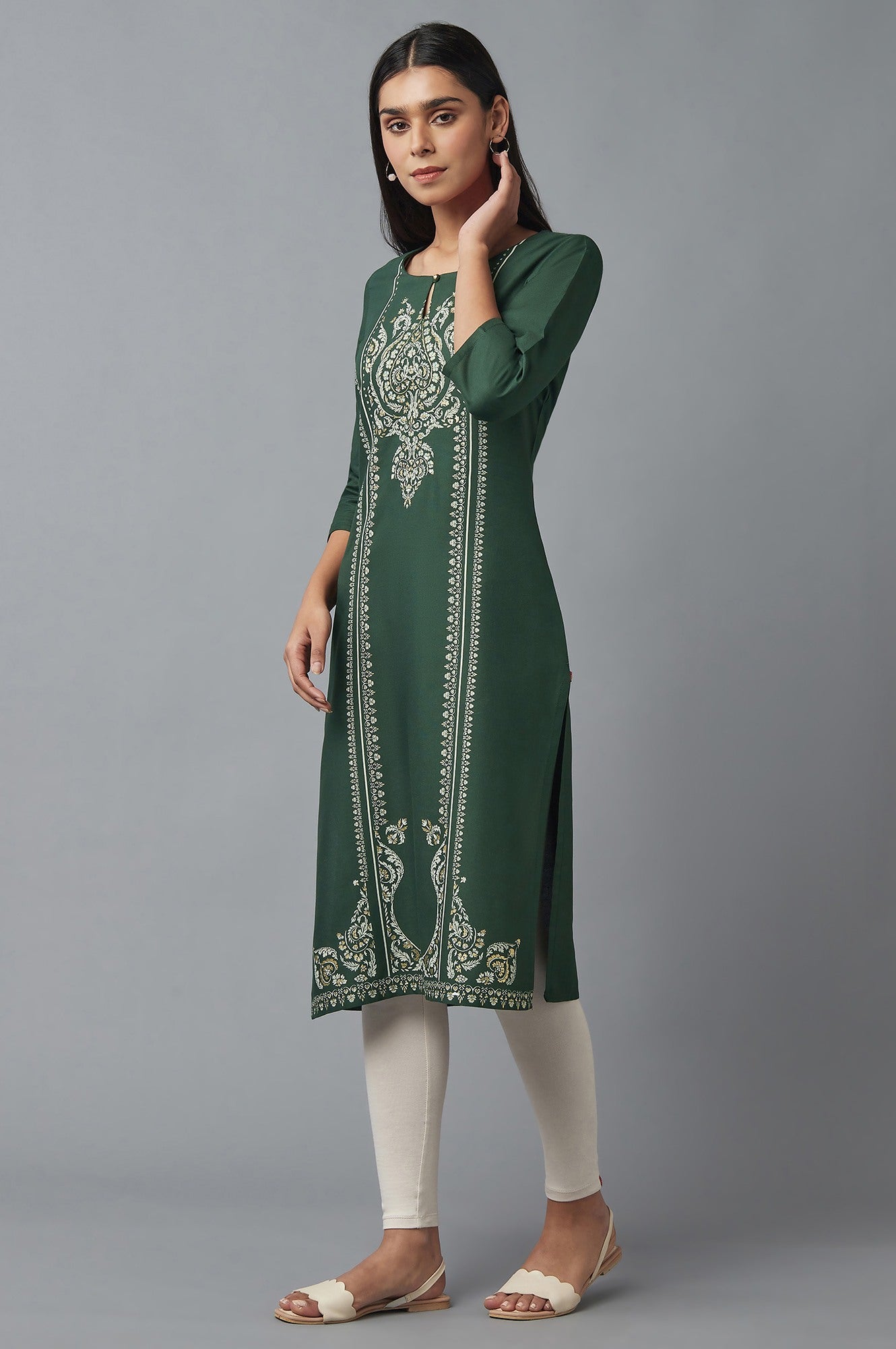 W for Woman Green Sequin kurta