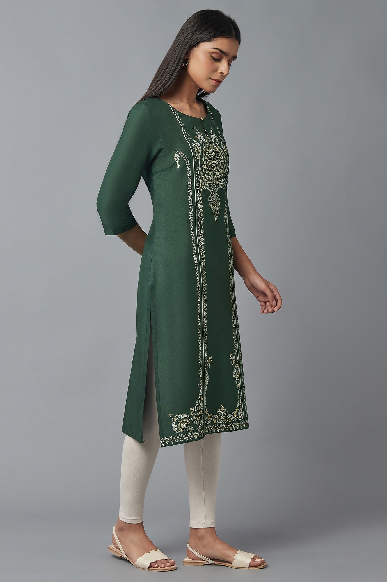 W for Woman Green Sequin kurta