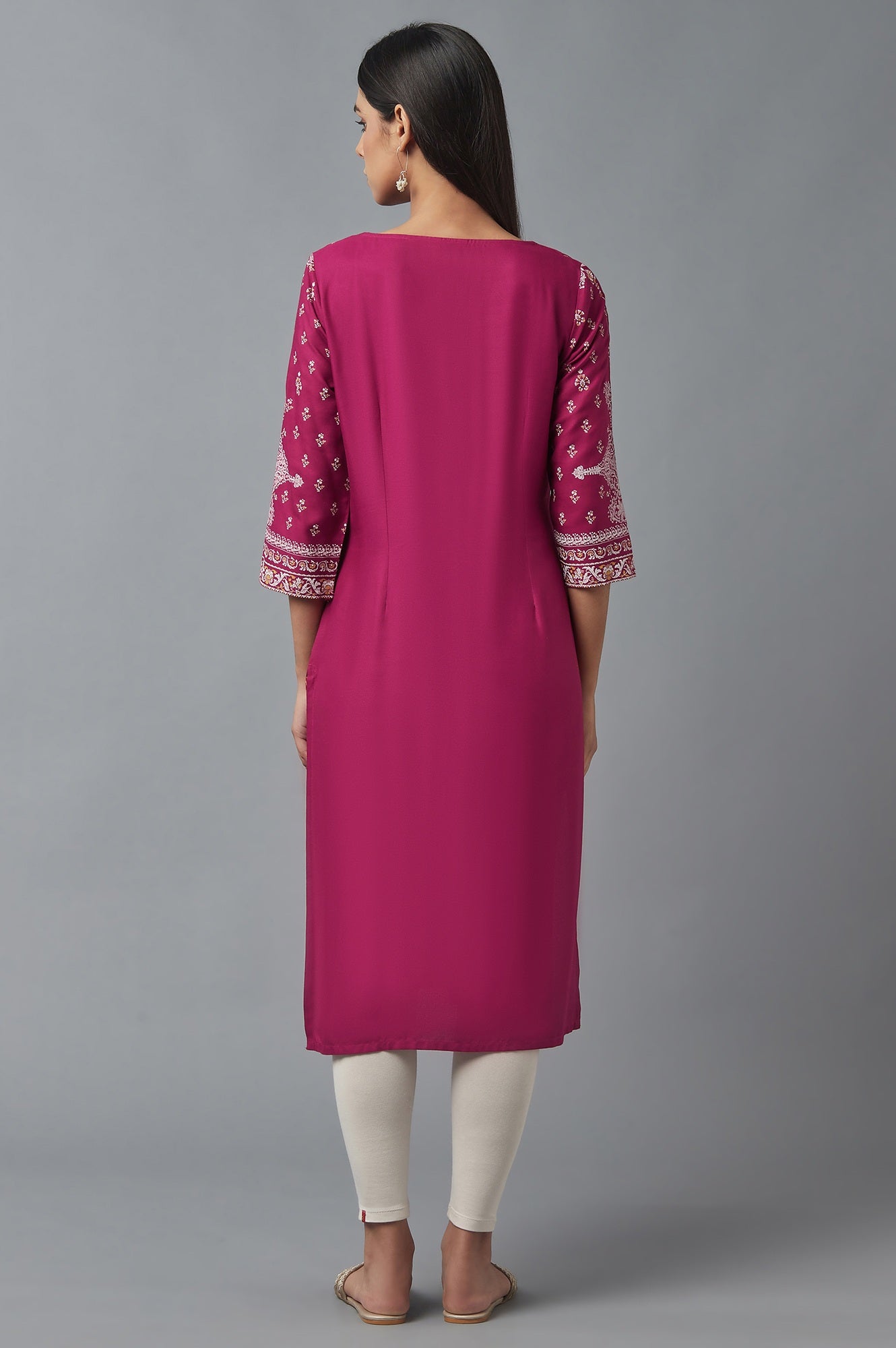 W for Woman Dark Pink Printed Rayon kurta