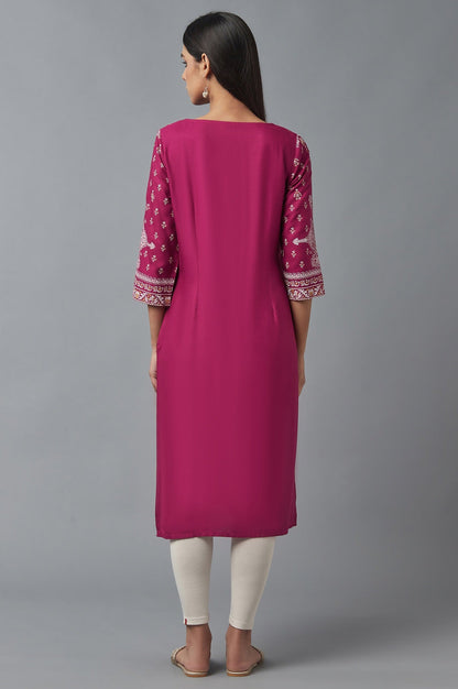 W for Woman Dark Pink Printed Rayon kurta