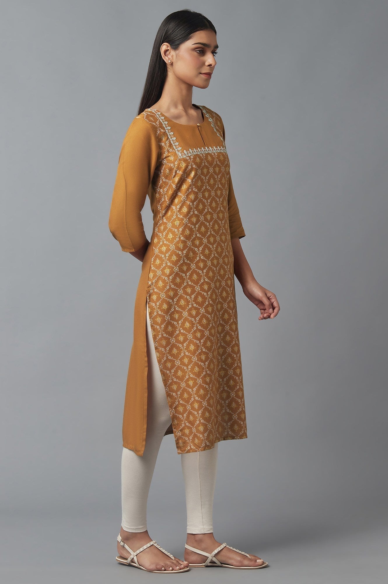 W for Woman Gold Embroidered kurta