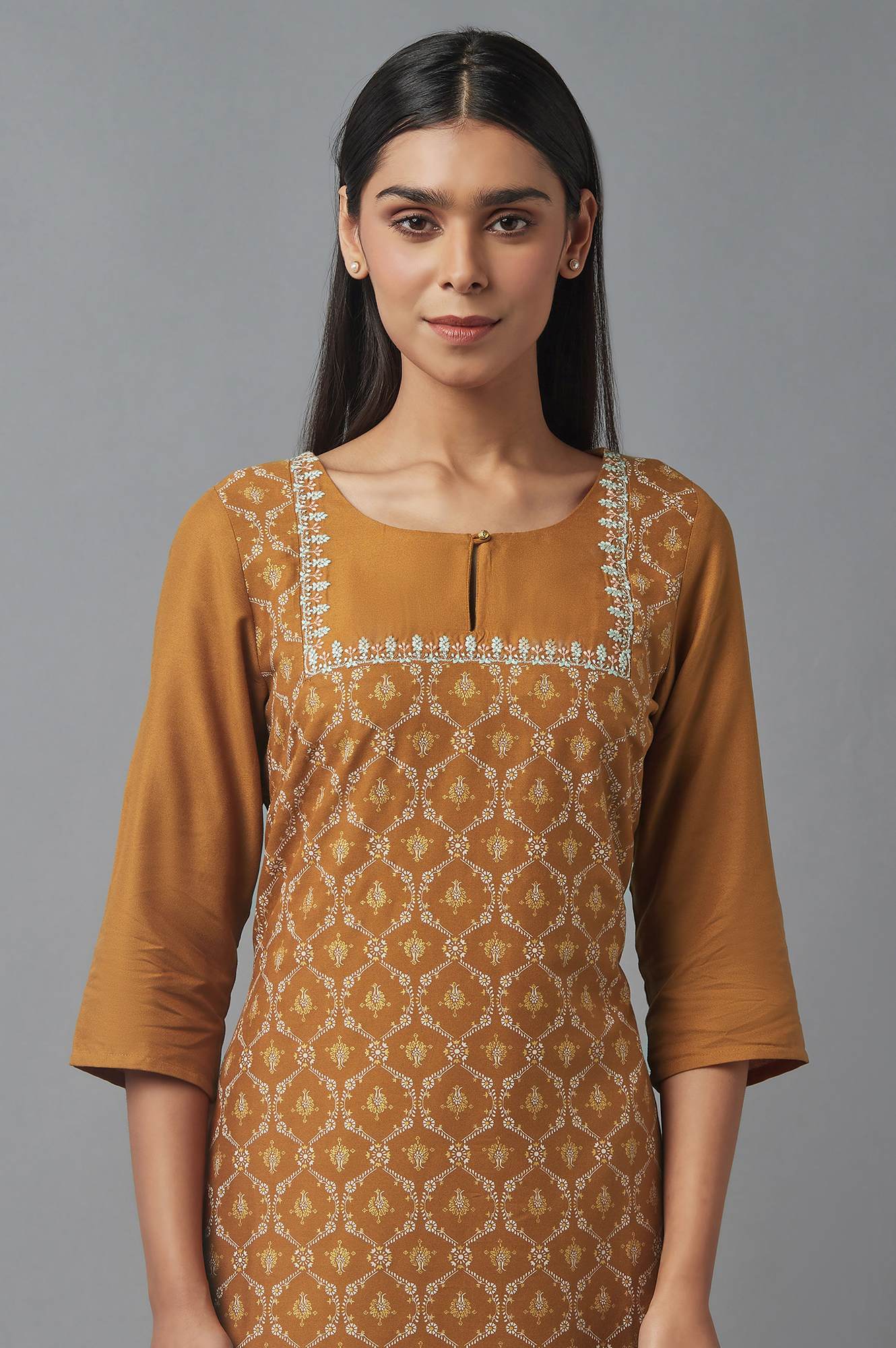 W for Woman Gold Embroidered kurta
