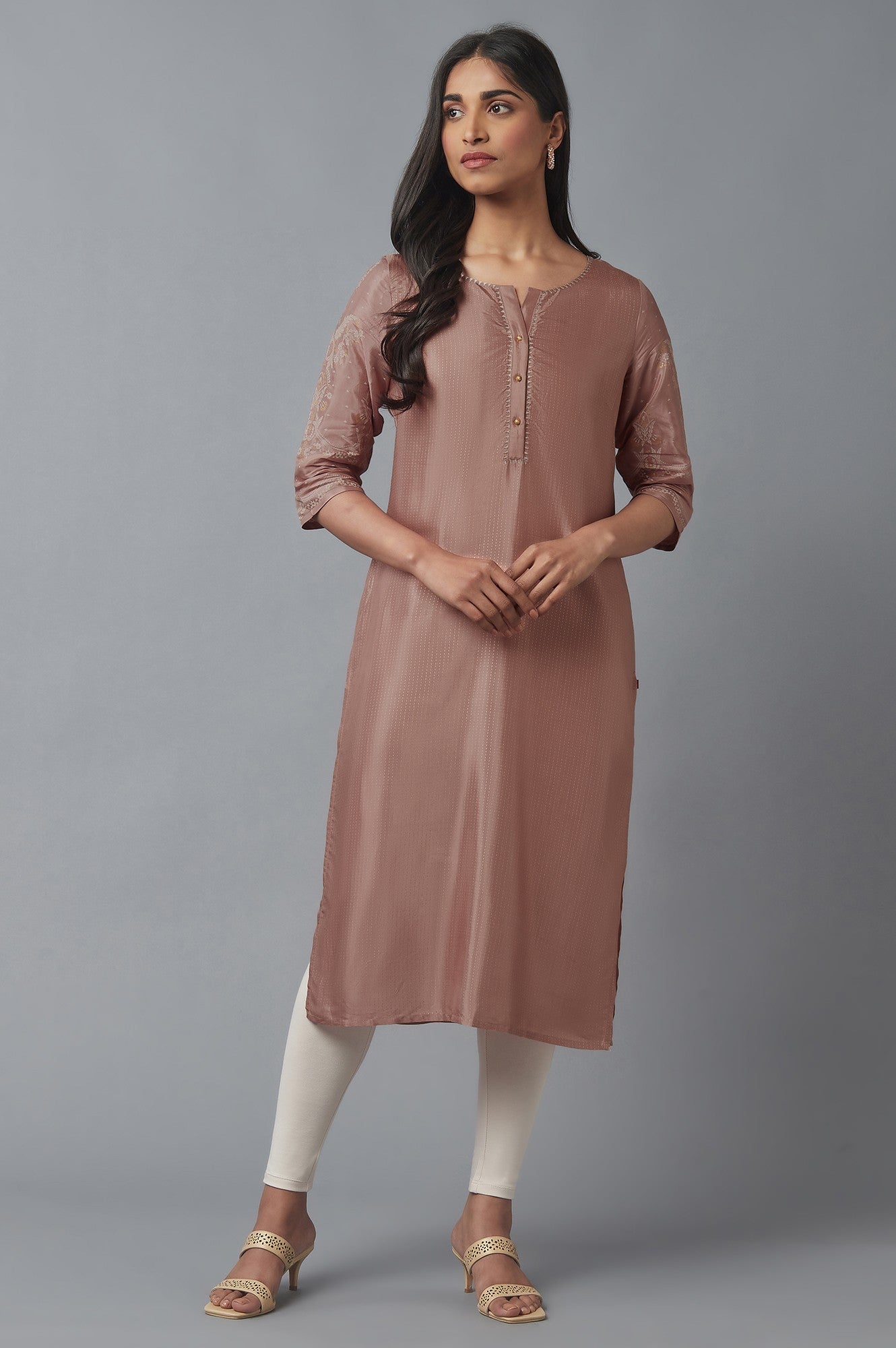 W for Woman Misty Rose Printed Shantung kurta