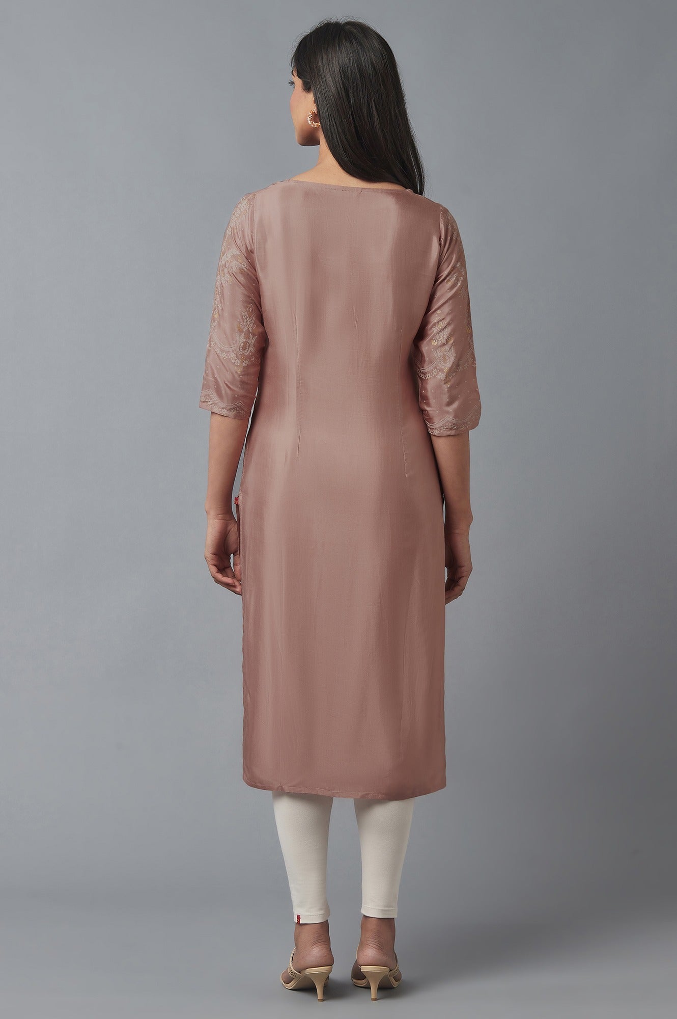W for Woman Misty Rose Printed Shantung kurta