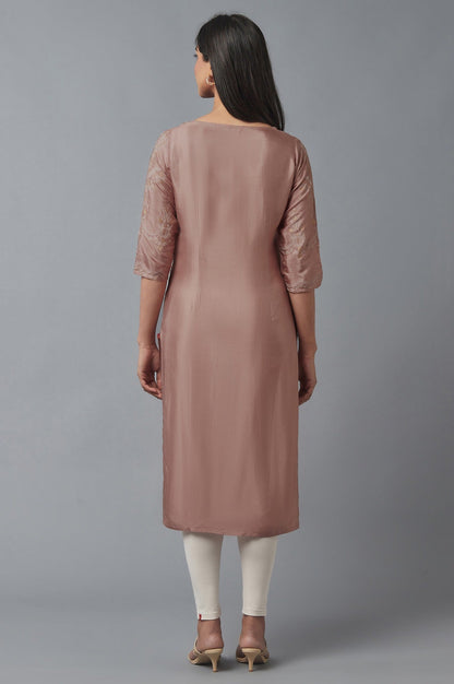 W for Woman Misty Rose Printed Shantung kurta