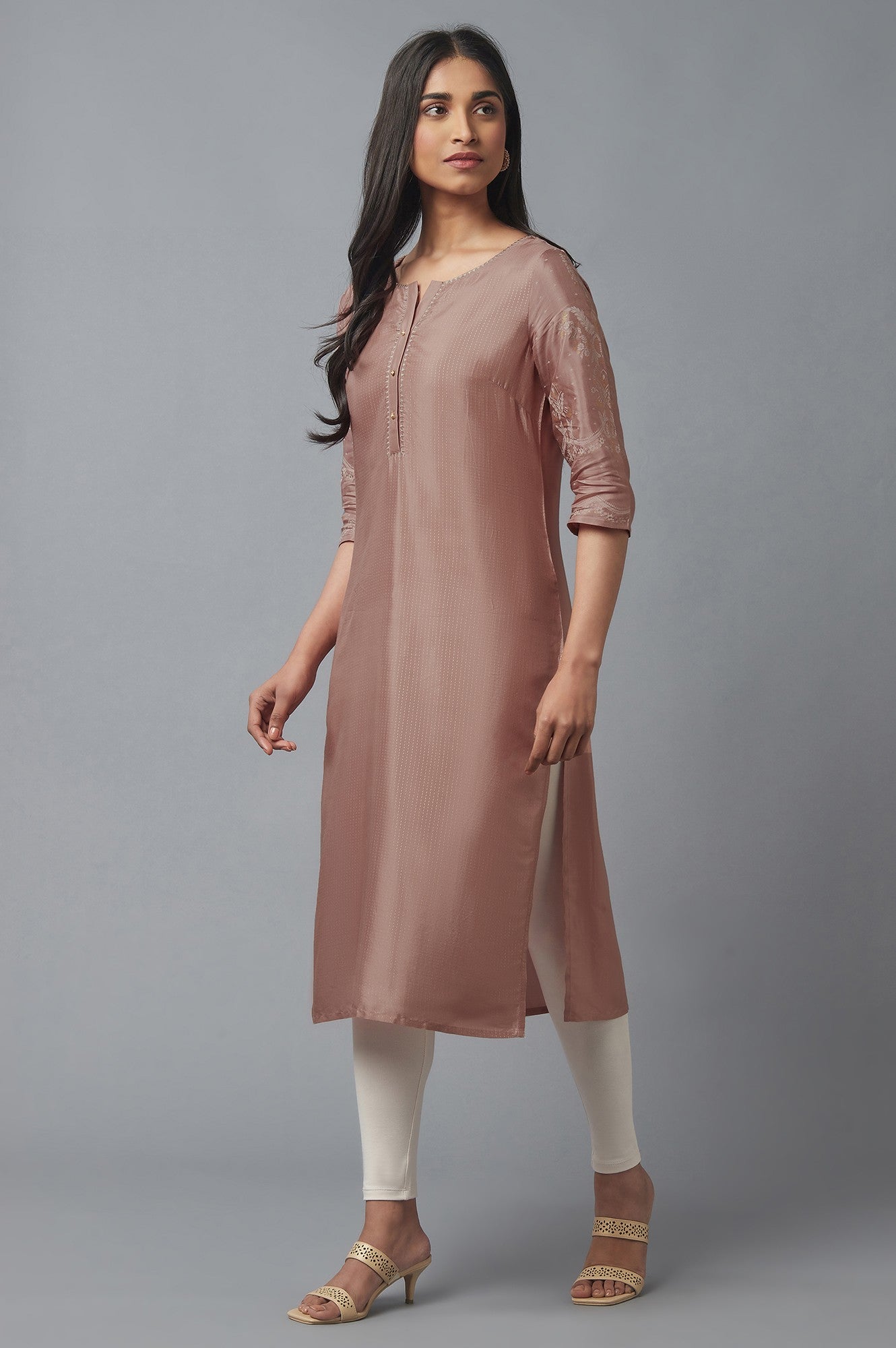 W for Woman Misty Rose Printed Shantung kurta
