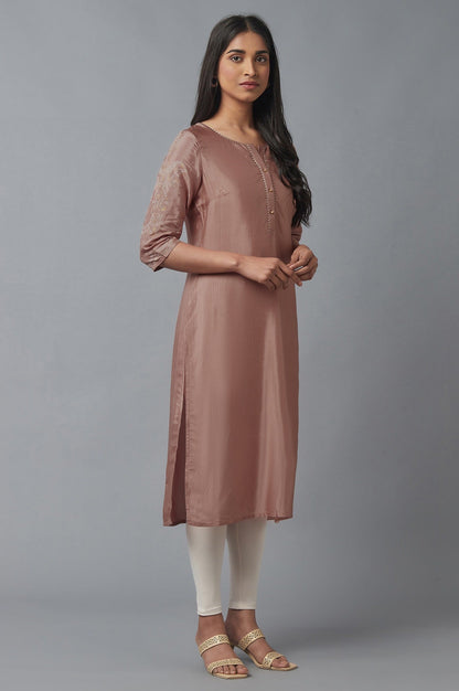 W for Woman Misty Rose Printed Shantung kurta
