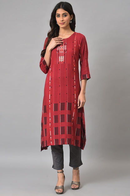 W for Woman Tango Red Rayon Dobby kurta