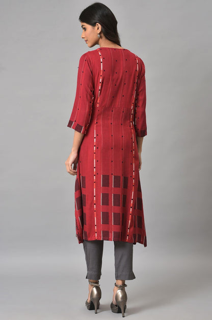 W for Woman Tango Red Rayon Dobby kurta