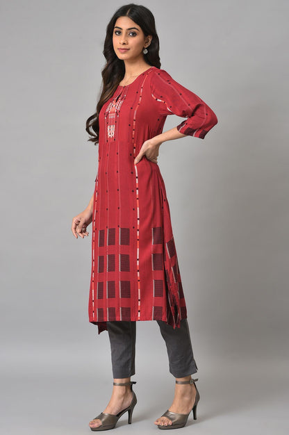 W for Woman Tango Red Rayon Dobby kurta