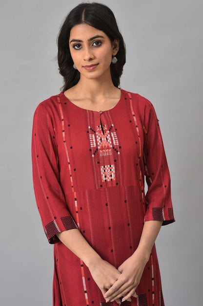 W for Woman Tango Red Rayon Dobby kurta