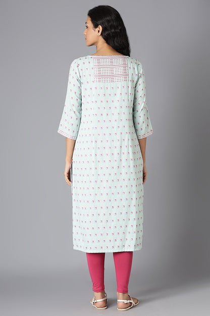 W for Woman Light Blue Cotton Dobby Straight kurta