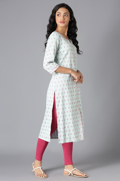 W for Woman Light Blue Cotton Dobby Straight kurta