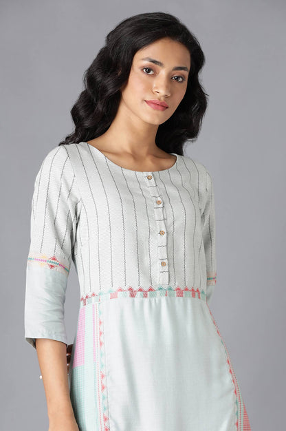 W for Woman Light Blue Cotton Dobby Straight kurta
