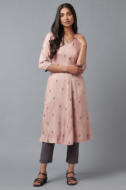 W for Woman Salmon Pink A-Line kurta