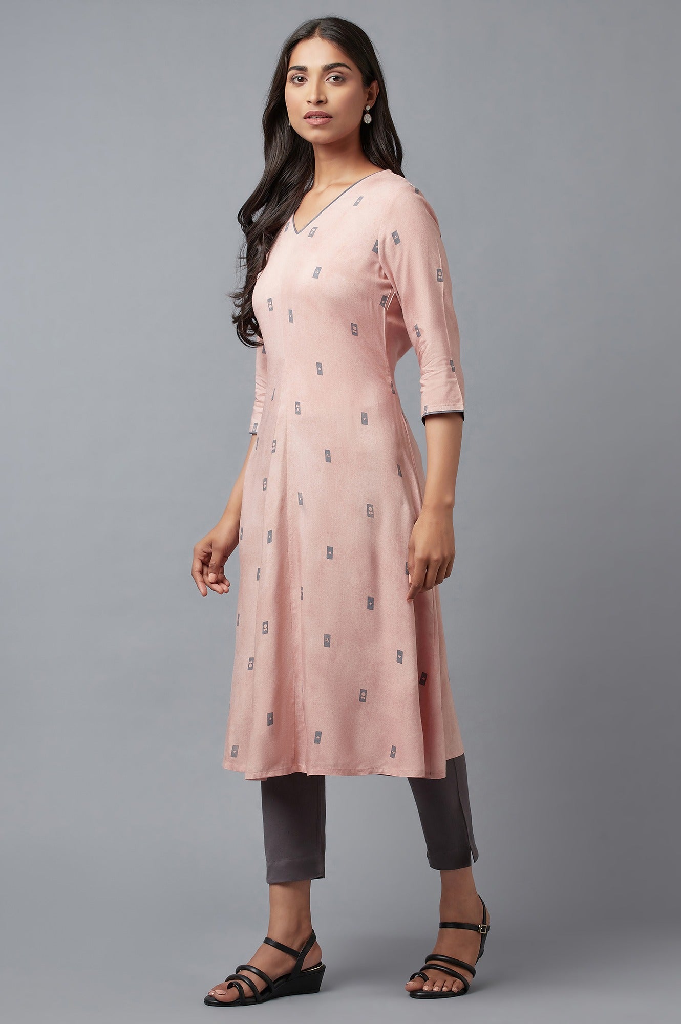 W for Woman Salmon Pink A-Line kurta