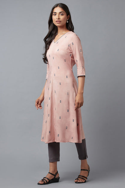 W for Woman Salmon Pink A-Line kurta