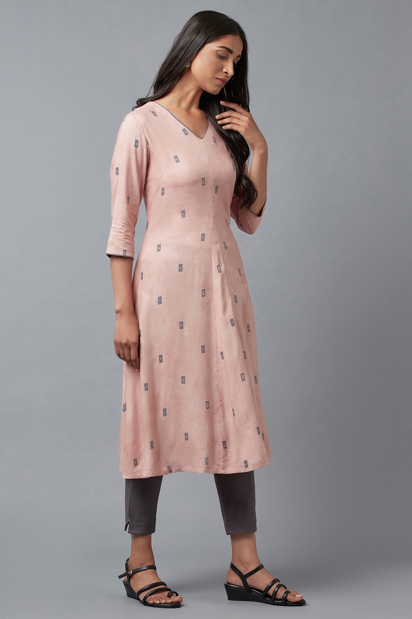 W for Woman Salmon Pink A-Line kurta