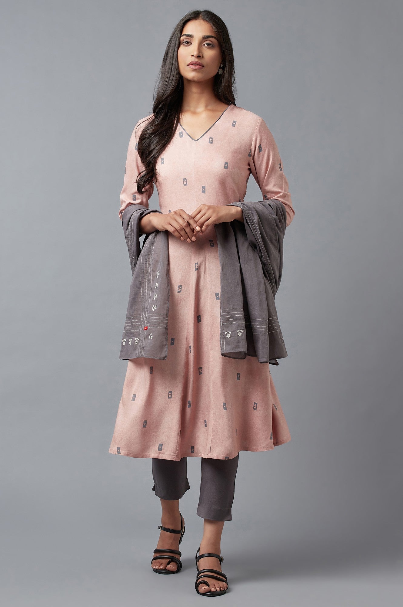 W for Woman Salmon Pink A-Line kurta