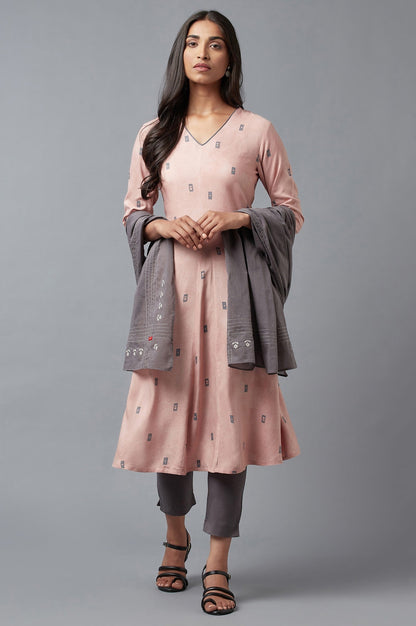 W for Woman Salmon Pink A-Line kurta
