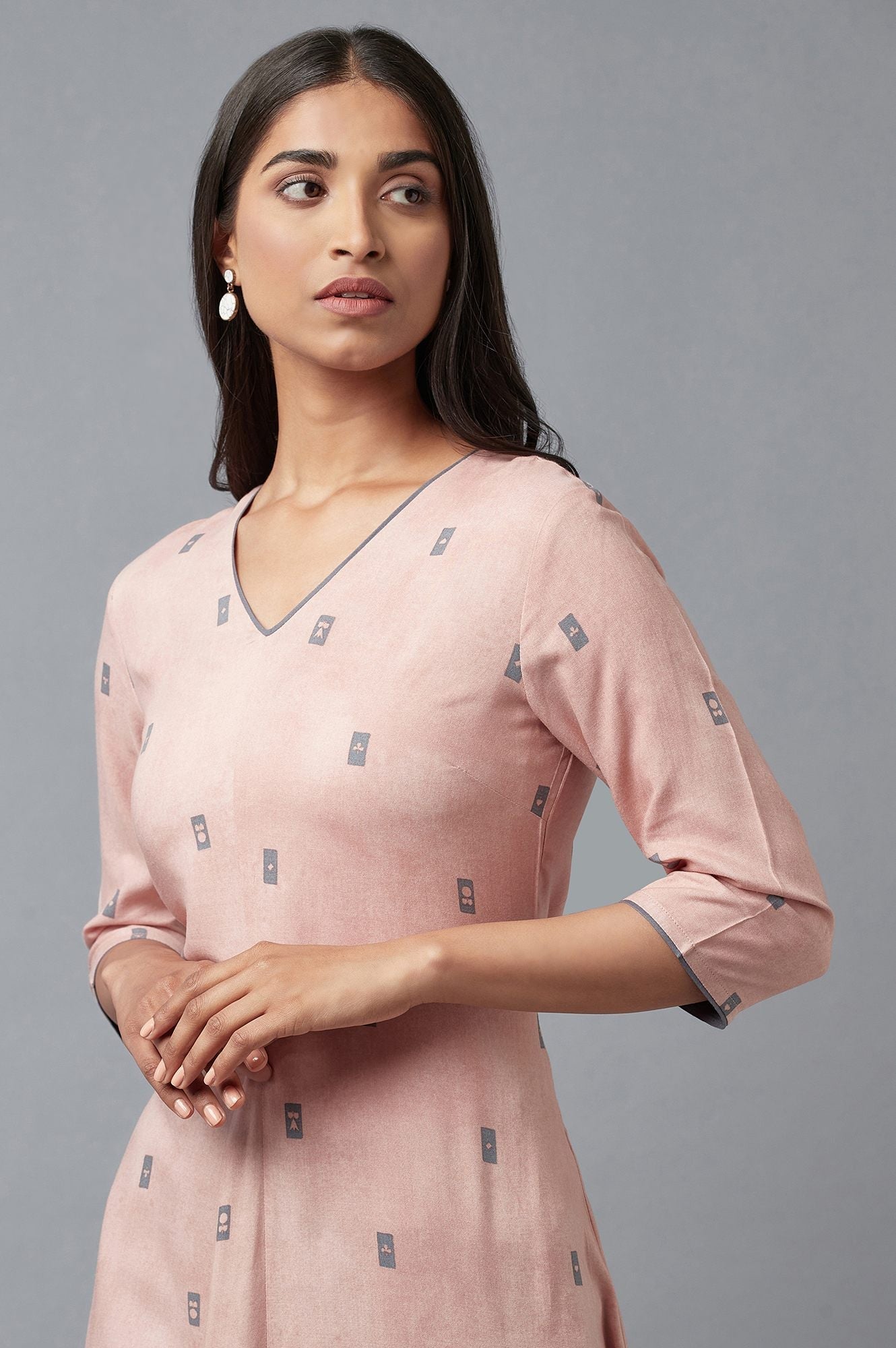 W for Woman Salmon Pink A-Line kurta
