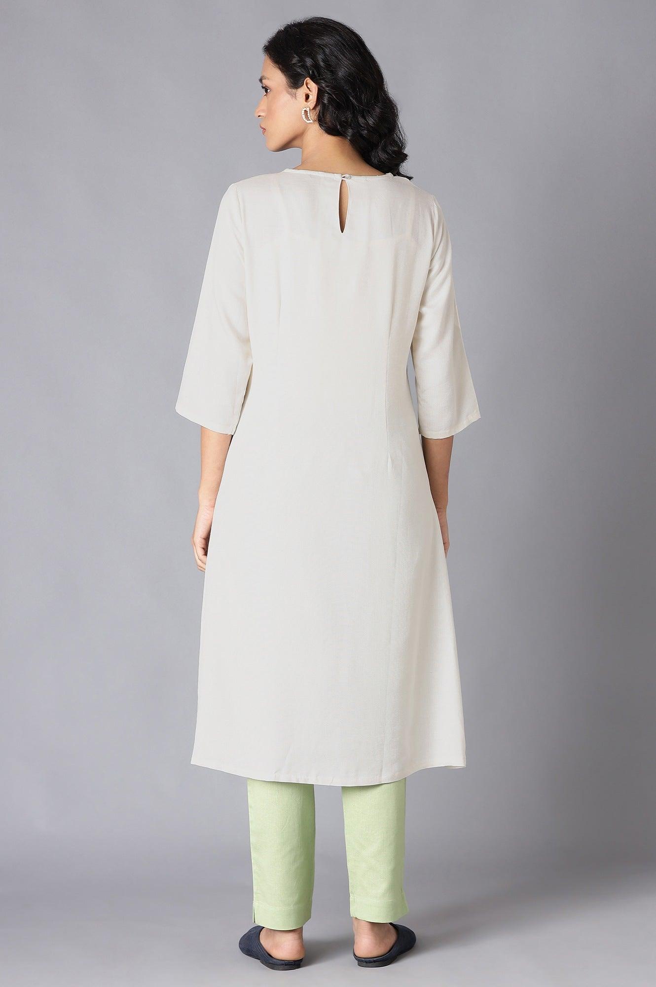 W for Woman White Printed A-Line kurta