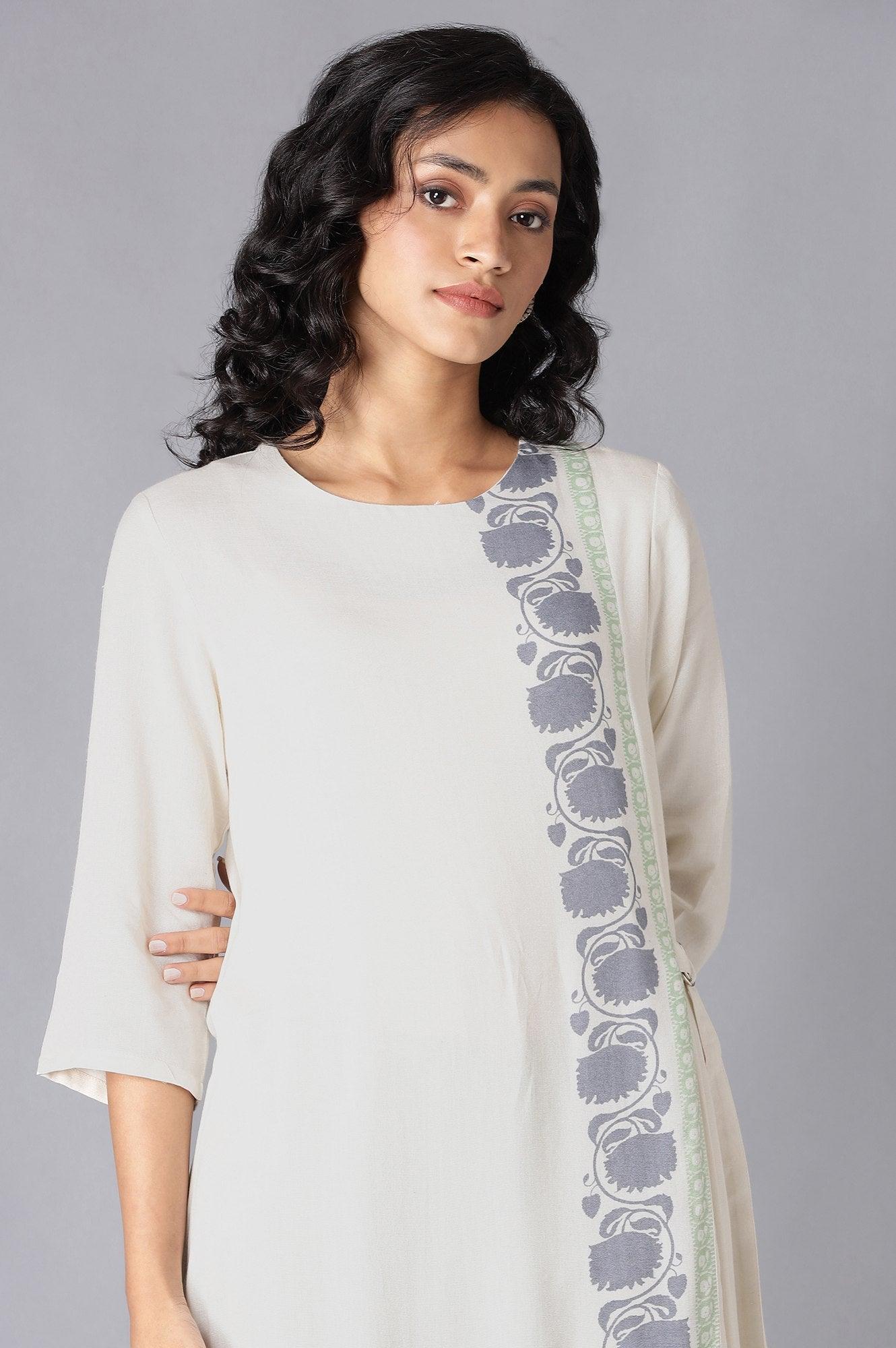 W for Woman White Printed A-Line kurta