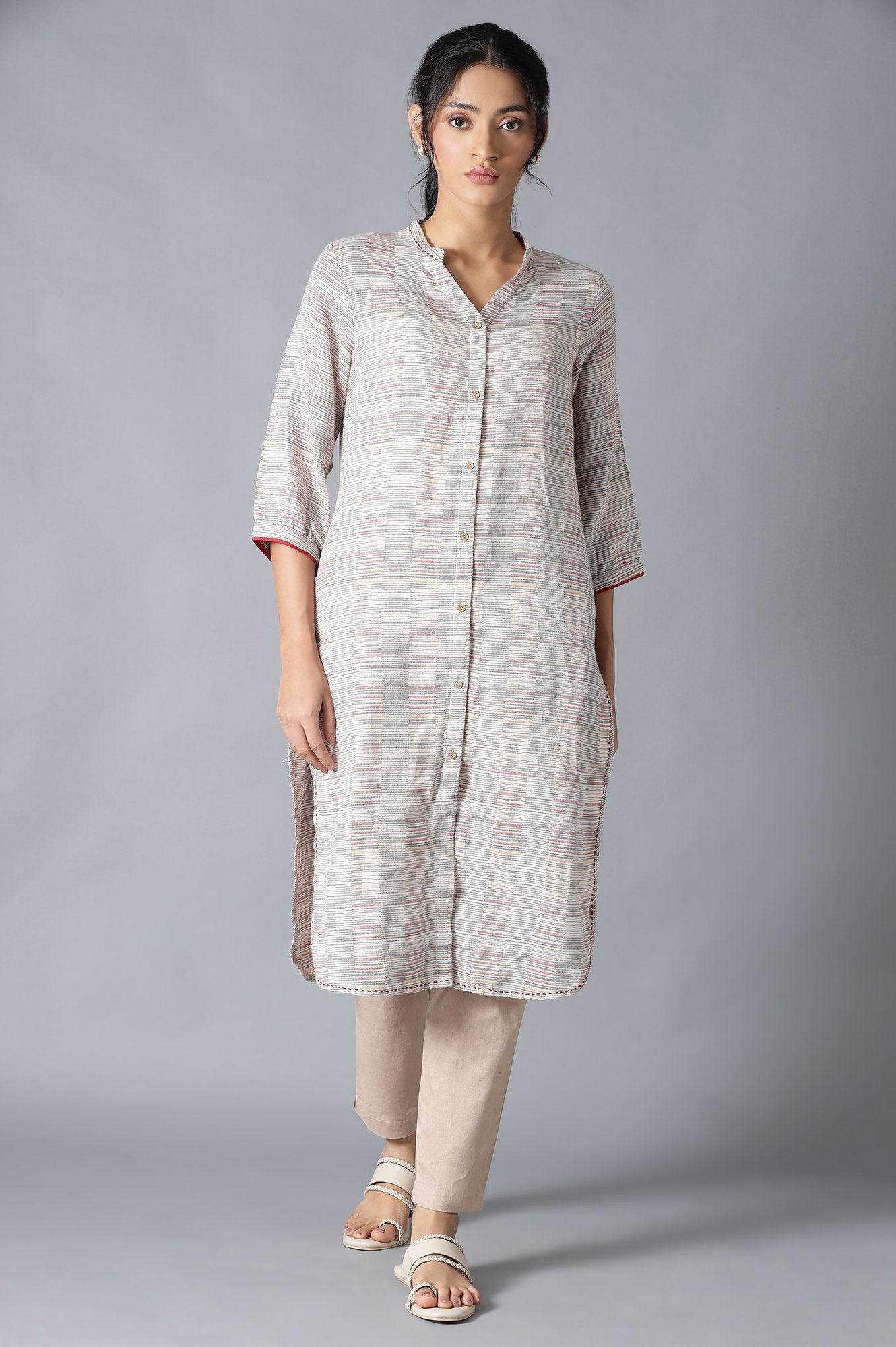 W for Woman Pristine White Dobby Straight kurta