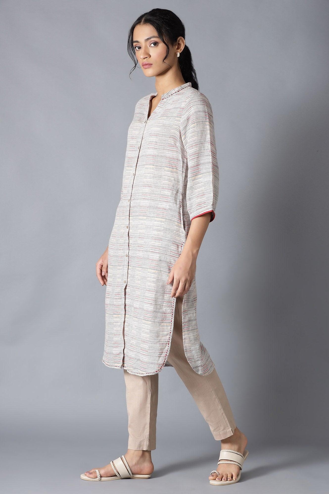 W for Woman Pristine White Dobby Straight kurta