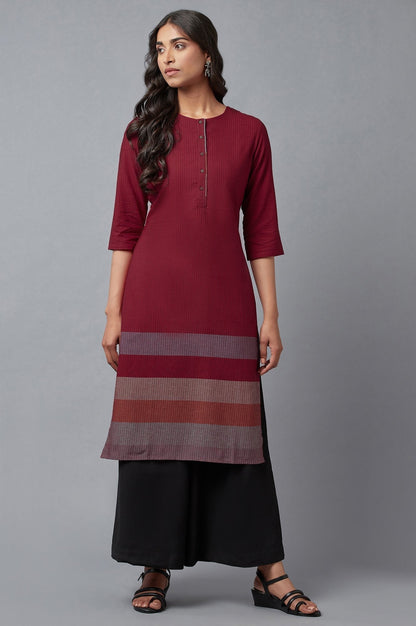 W for Woman Red Cotton Dobby Placket kurta