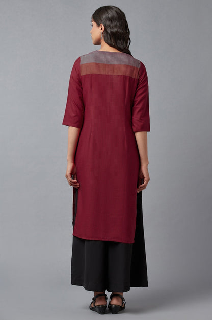 W for Woman Red Cotton Dobby Placket kurta