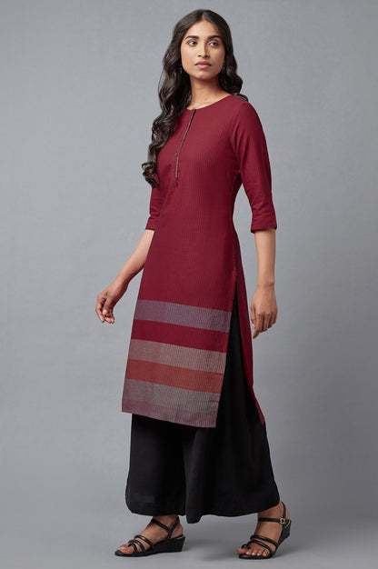 W for Woman Red Cotton Dobby Placket kurta