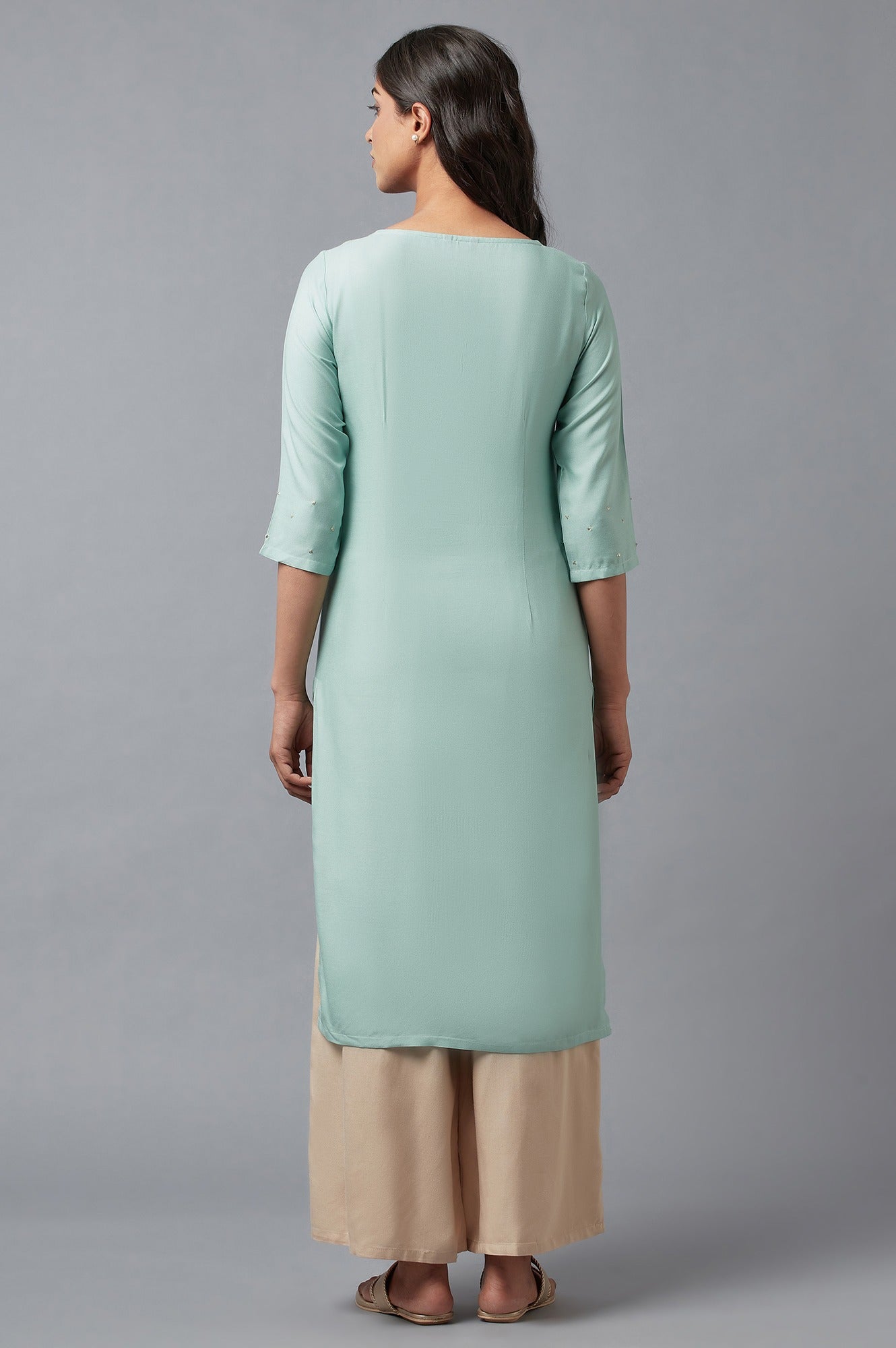 W for Woman Blue Jacquard Sequined kurta