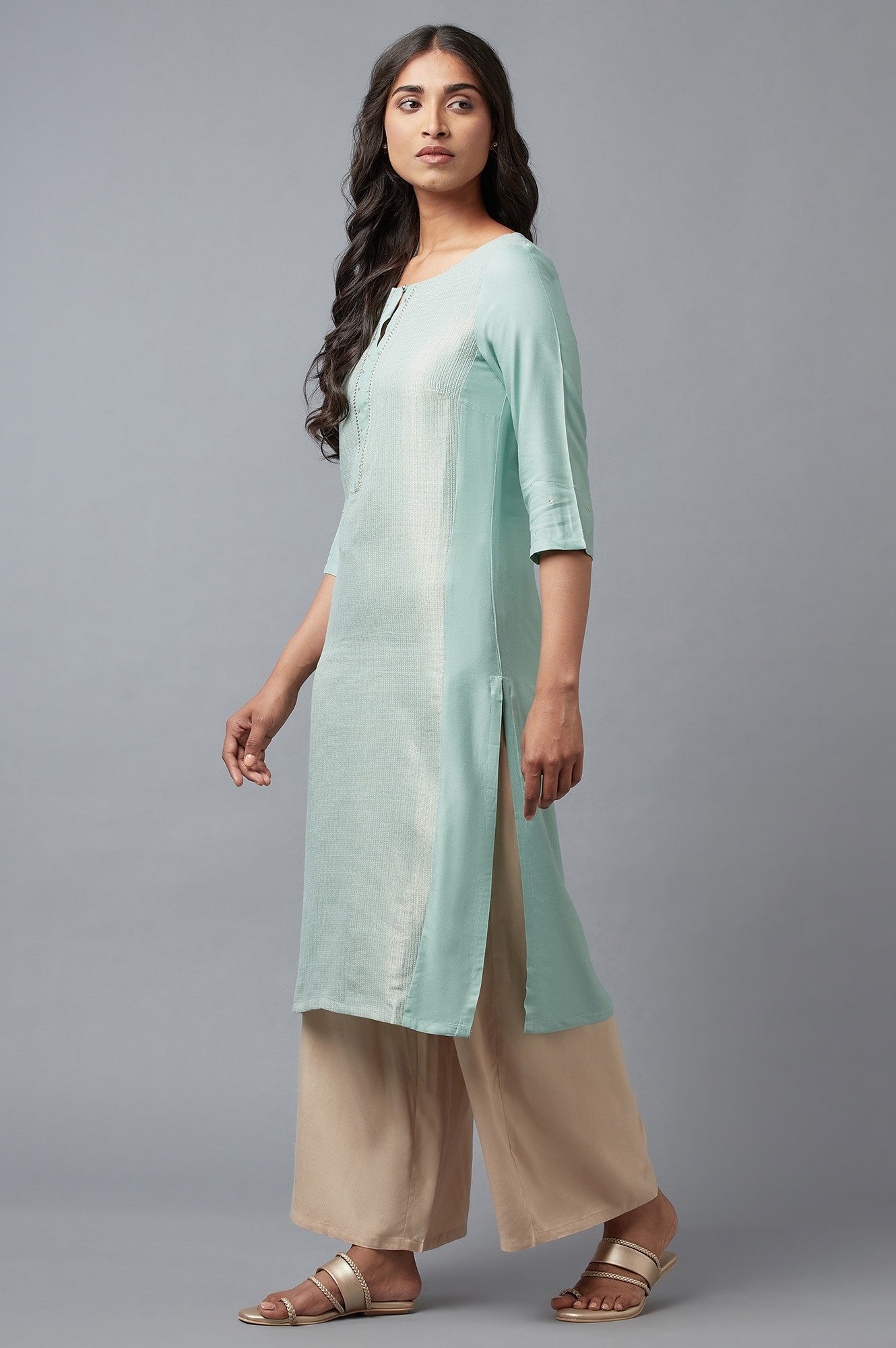 W for Woman Blue Jacquard Sequined kurta