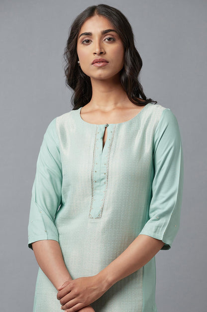 W for Woman Blue Jacquard Sequined kurta