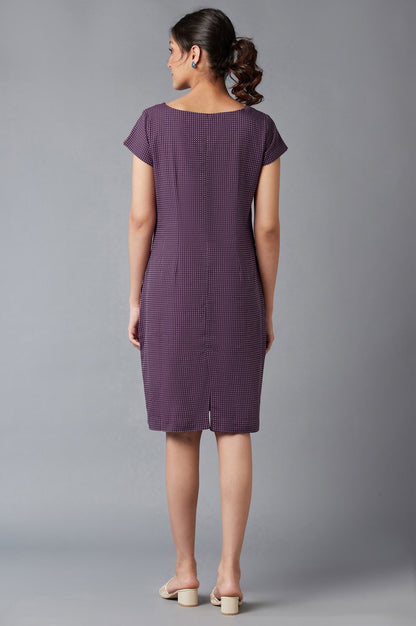 W for Woman Purple Dobby Cotton Dress In Round Neck