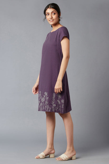 W for Woman Purple Dobby Cotton Dress In Round Neck