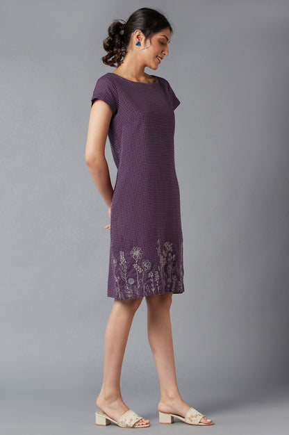 W for Woman Purple Dobby Cotton Dress In Round Neck
