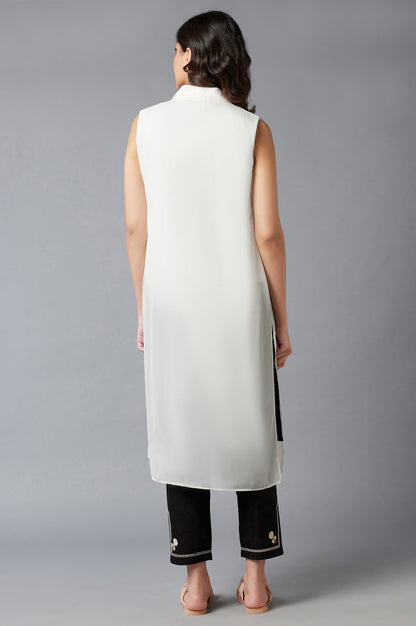 W for Woman White Straight Seer Sucker Lapel Collar Jacket