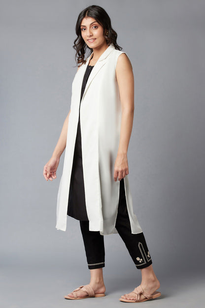 W for Woman White Straight Seer Sucker Lapel Collar Jacket
