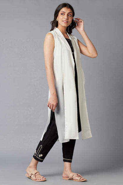 W for Woman White Straight Seer Sucker Lapel Collar Jacket