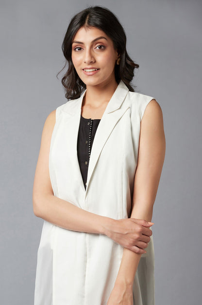 W for Woman White Straight Seer Sucker Lapel Collar Jacket