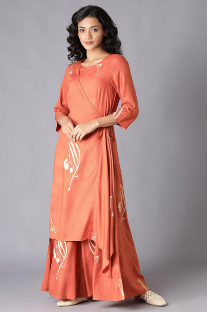 W for Woman Rust Orange Angrakha Jumpsuit In Round Neck