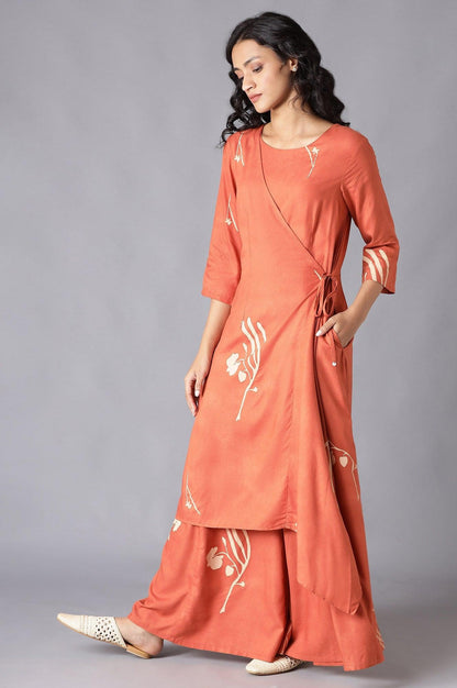 W for Woman Rust Orange Angrakha Jumpsuit In Round Neck