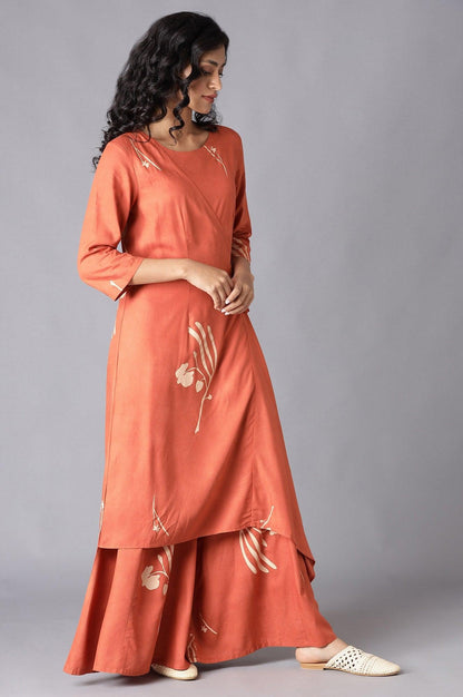 W for Woman Rust Orange Angrakha Jumpsuit In Round Neck