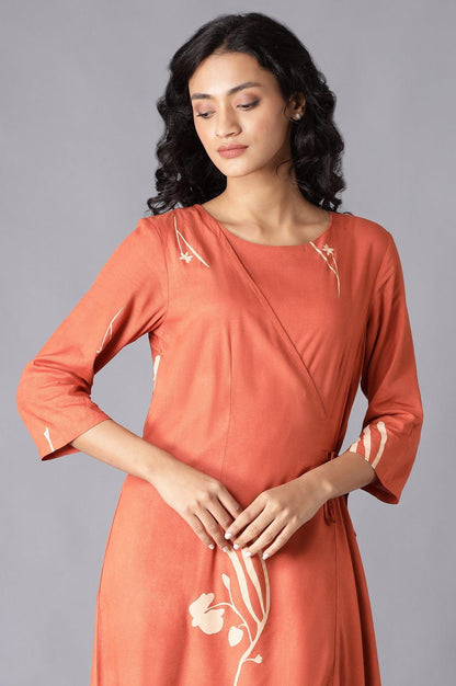 W for Woman Rust Orange Angrakha Jumpsuit In Round Neck