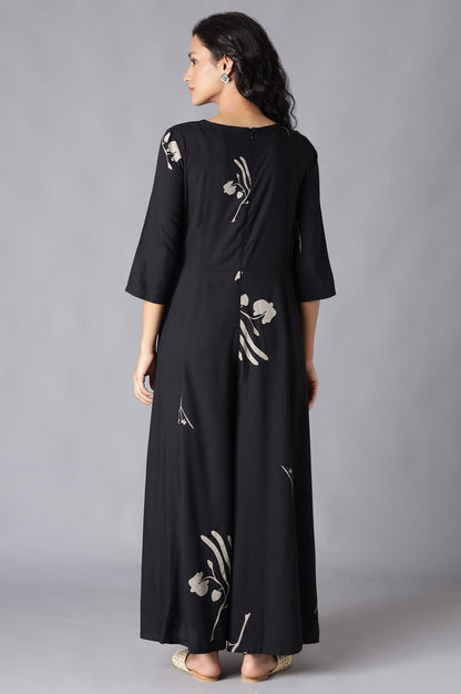 W for Woman Black Angrakha Jumpsuit in Round Neck