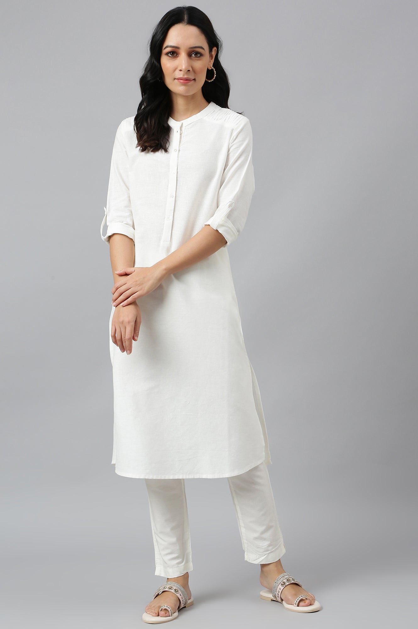 W for Woman Ecru Half Placket Shirt kurta